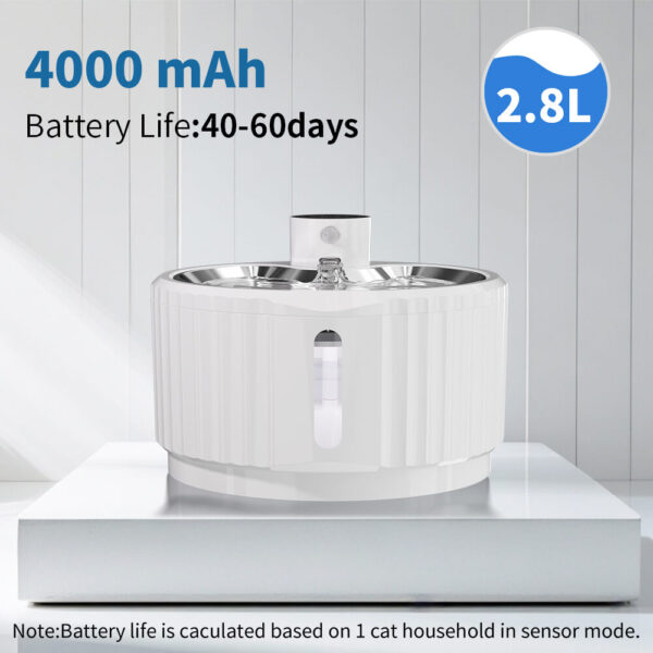 2.8L Cat Water Dispenser Plastic Water Fountain for Cats Smart Automatic Stainless Steel Drinking Tray Pet Water Bowl - Image 9