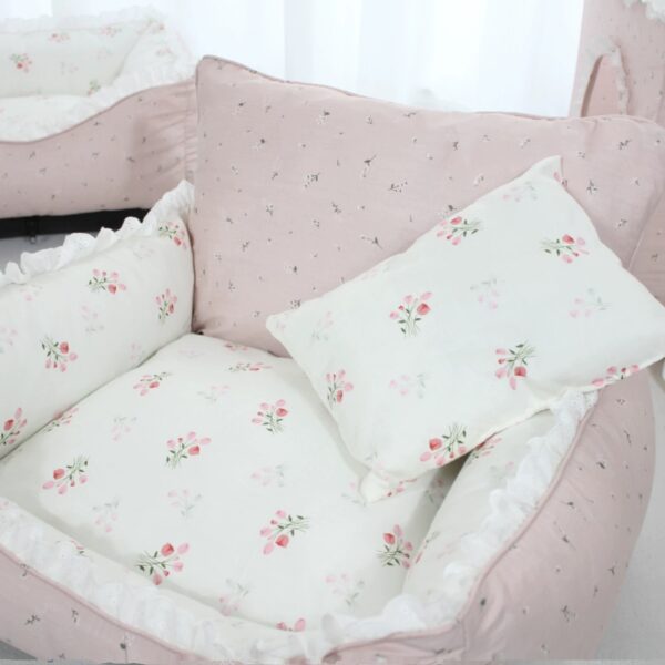 Pink Floral Puppy & Kitten Sofa Bed – soft, cozy, removable & washable mini nest. - Image 3