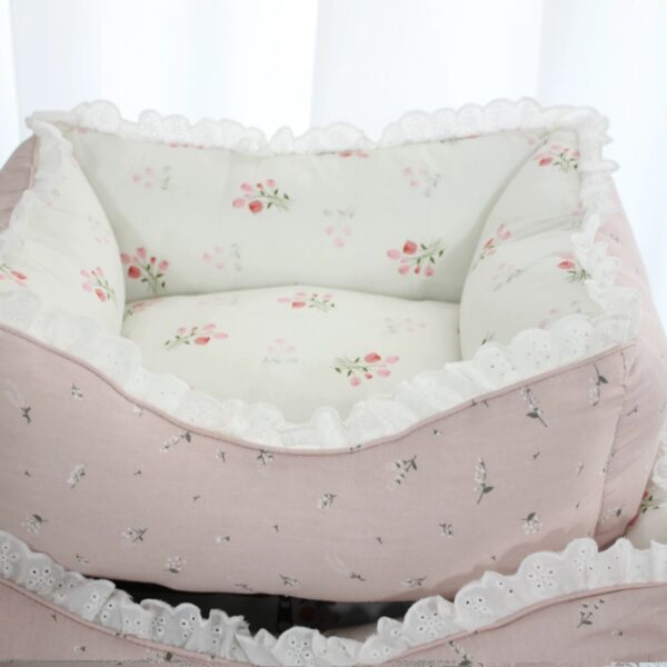New Four-Season Pink Floral Pet Bed – Soft, Cozy Cushion for Cats & Small Dogs - Image 4